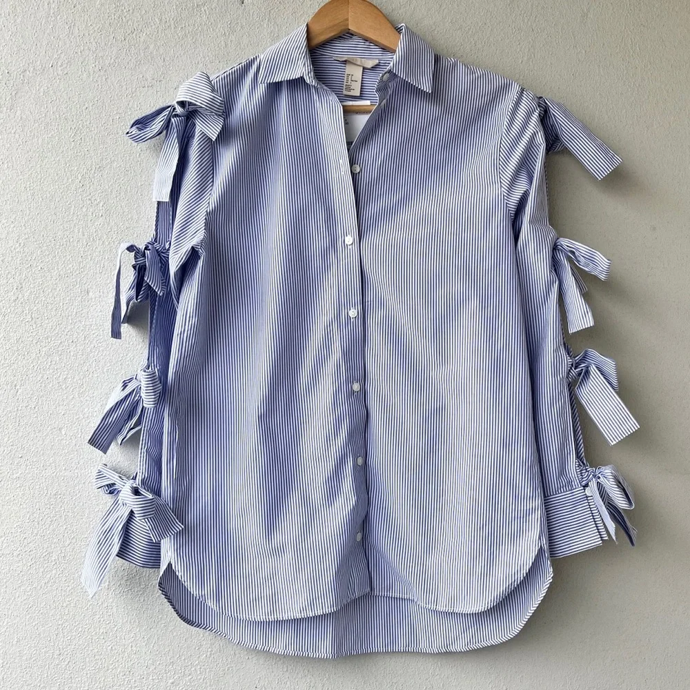 H&M | NWT Bow- Detail Poplin Shirt - Picture 1 of 16